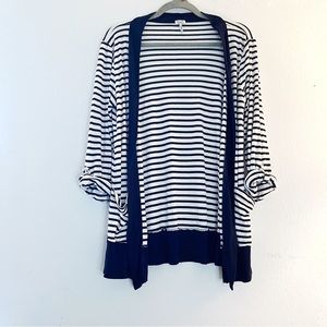 Splendid Cardigan Navy Blue & White Striped Open Front Knit Sz L GUC Nautical